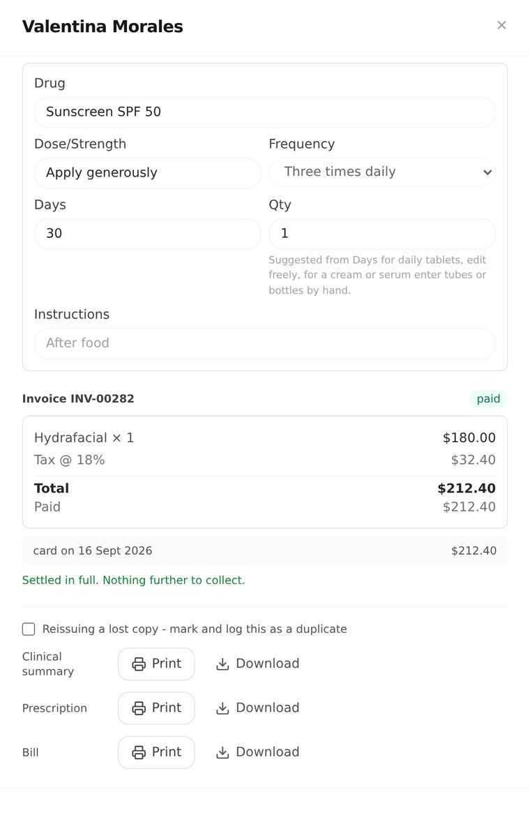 Paid invoice with GST, payment and print options